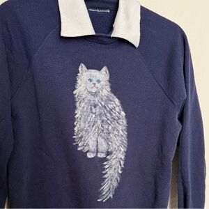 Vintage 80s 90s Collared Sweatshirt With Painted Cat Design